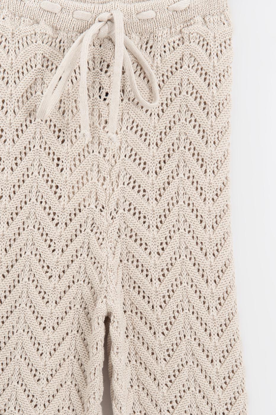 Openwork Knit Spanish Flare Trousers Beige