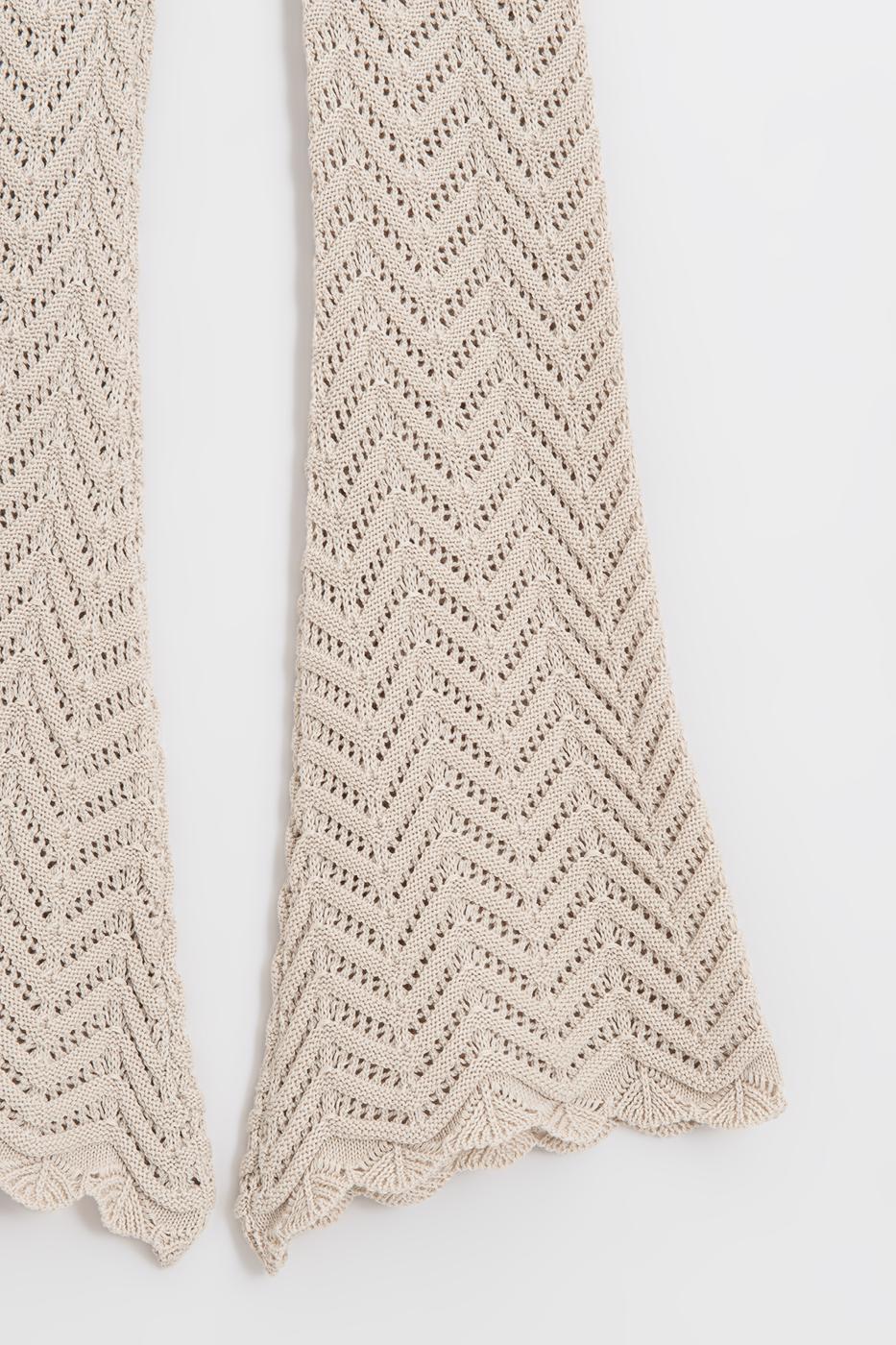 Openwork Knit Spanish Flare Trousers Beige