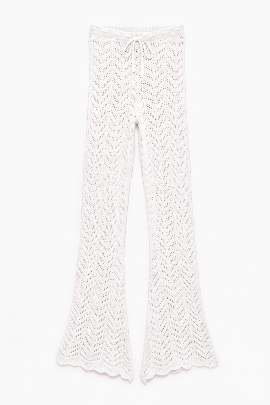 Openwork Knit Spanish Flare Trousers White
