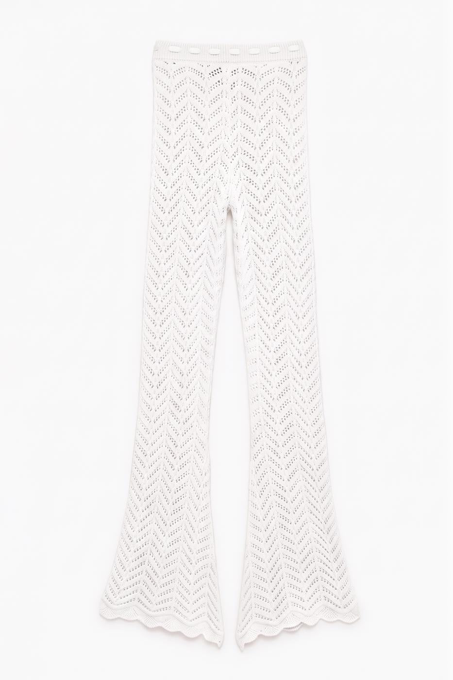 Openwork Knit Spanish Flare Trousers White