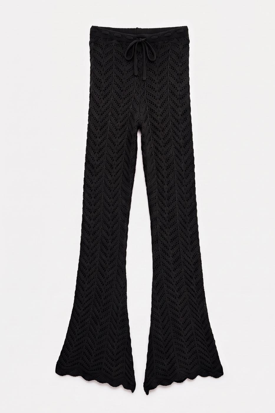 Openwork Knit Spanish Flare Trousers Black