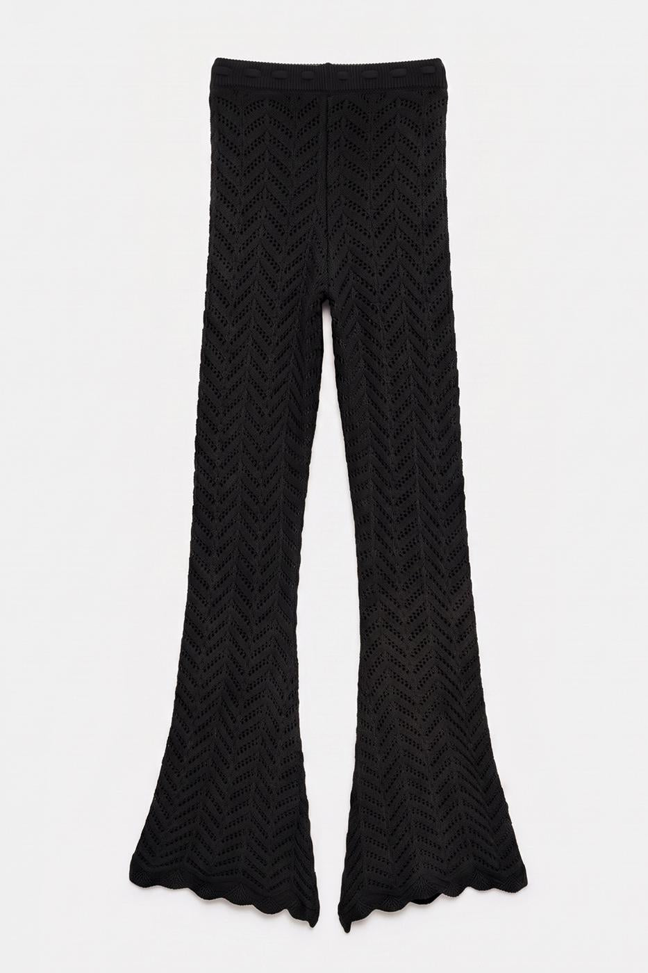 Openwork Knit Spanish Flare Trousers Black