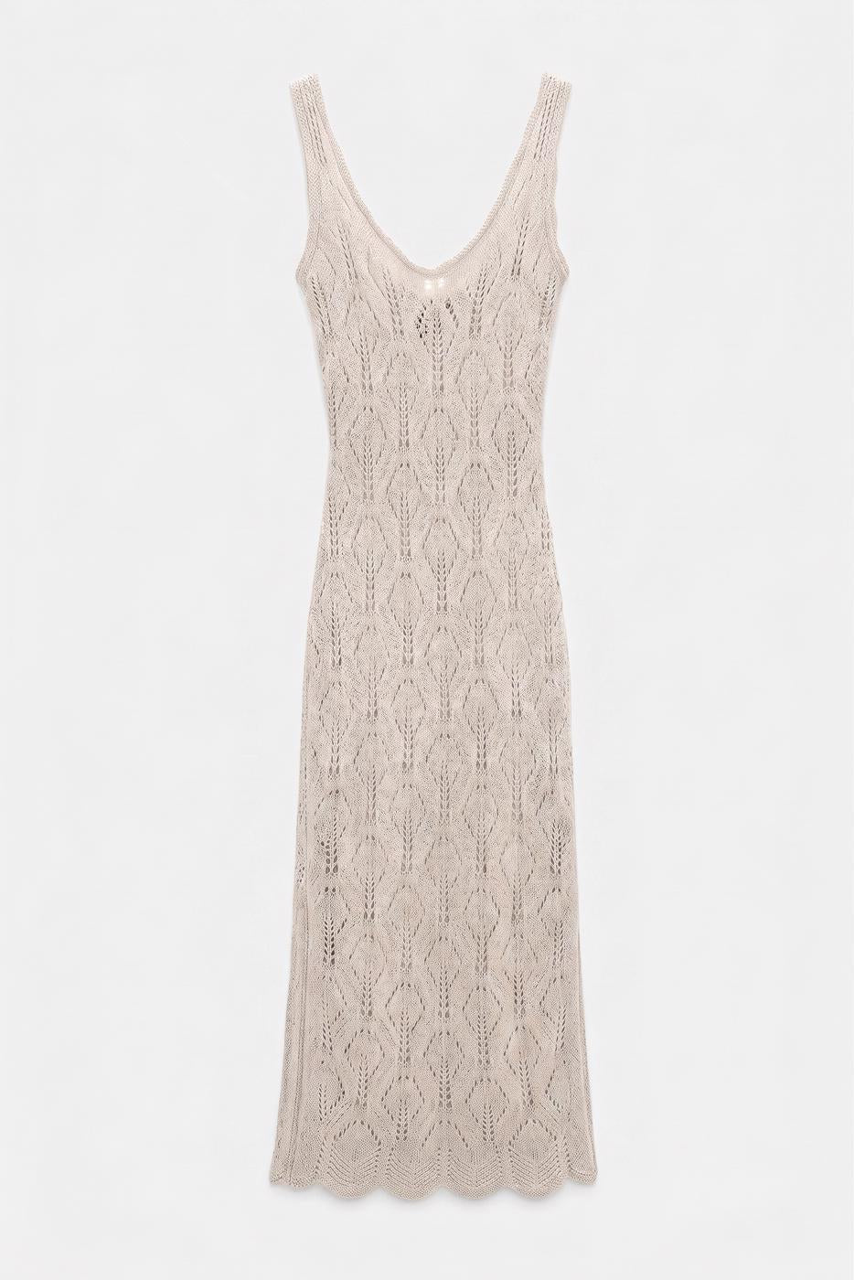 Openwork Maxi Knit Beach Dress Beige