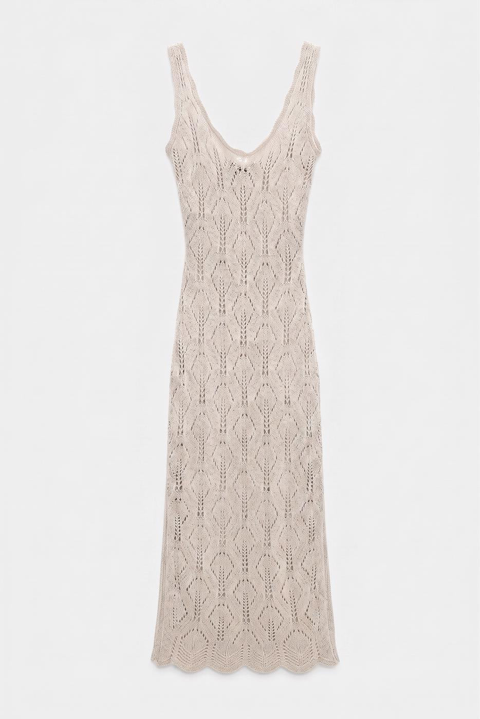 Openwork Maxi Knit Beach Dress Beige