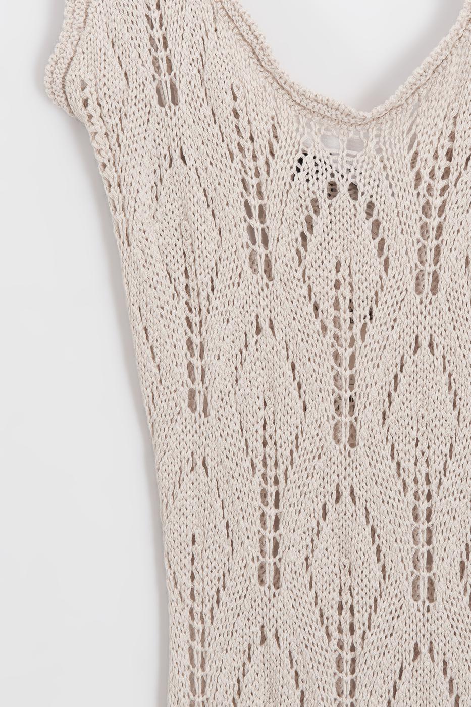 Openwork Maxi Knit Beach Dress Beige