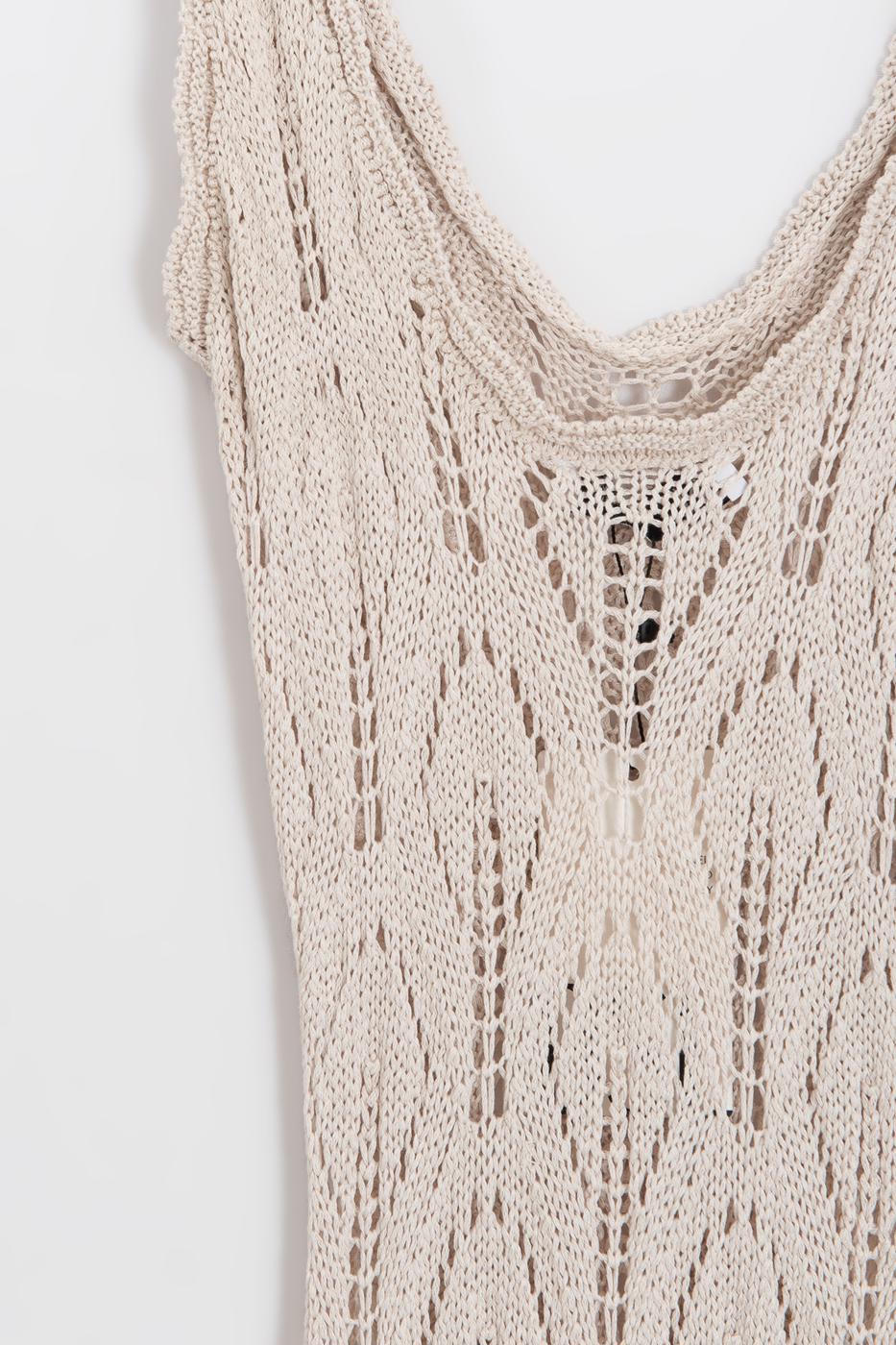 Openwork Maxi Knit Beach Dress Beige