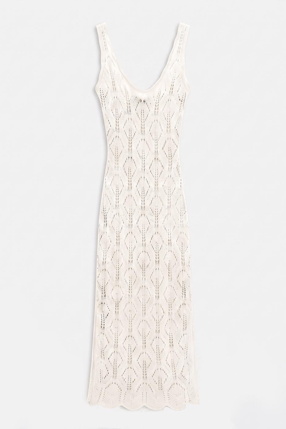 Openwork Maxi Knit Beach Dress Ecru