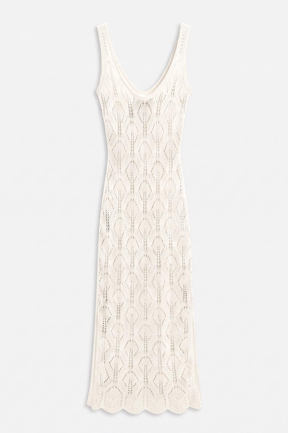 Openwork Maxi Knit Beach Dress Ecru