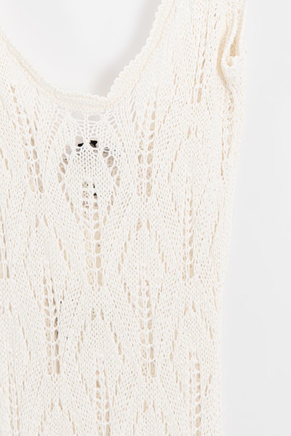 Openwork Maxi Knit Beach Dress Ecru