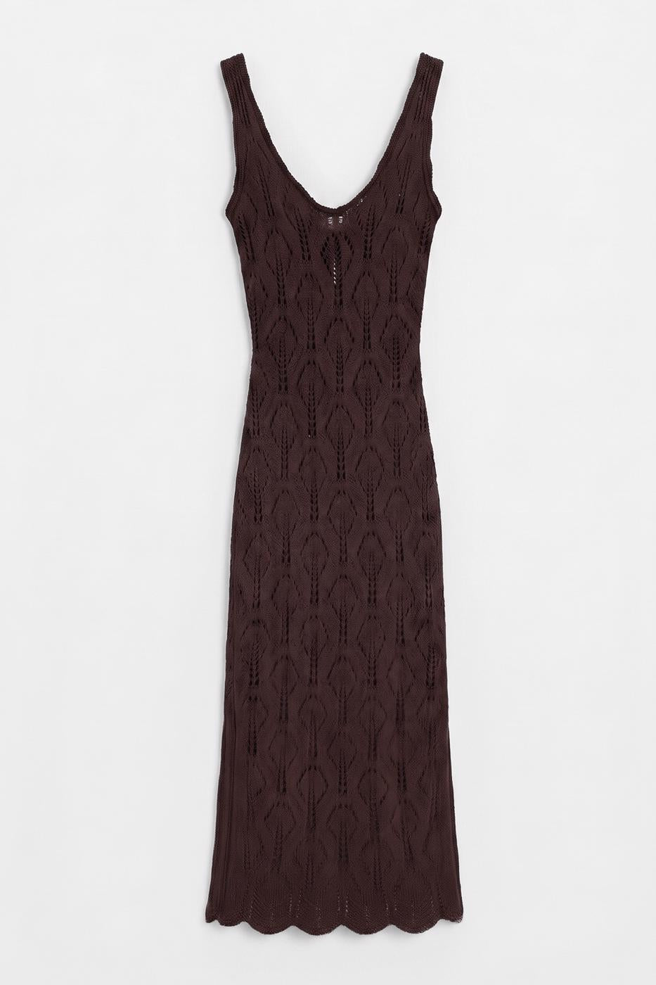 Openwork Maxi Knit Beach Dress Brown
