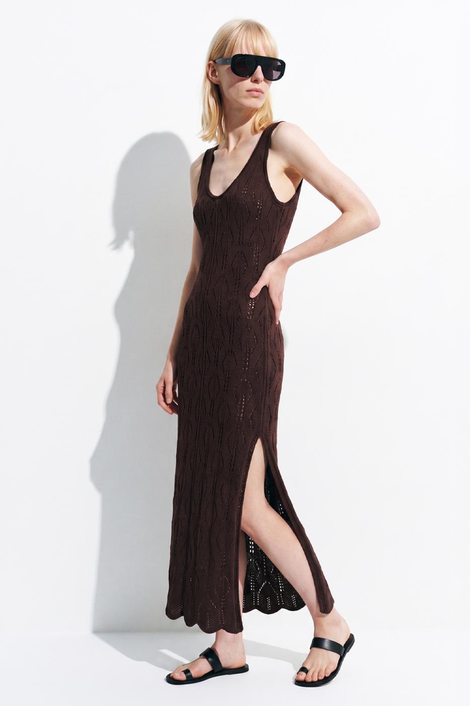 Openwork Maxi Knit Beach Dress Brown