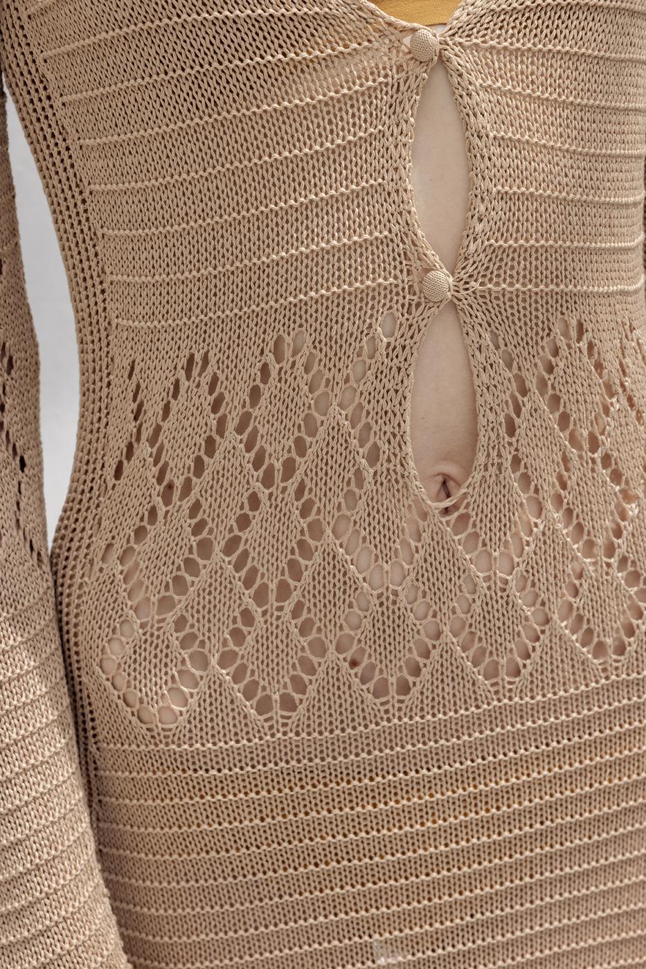 Openwork Long Knitted Dress Beige
