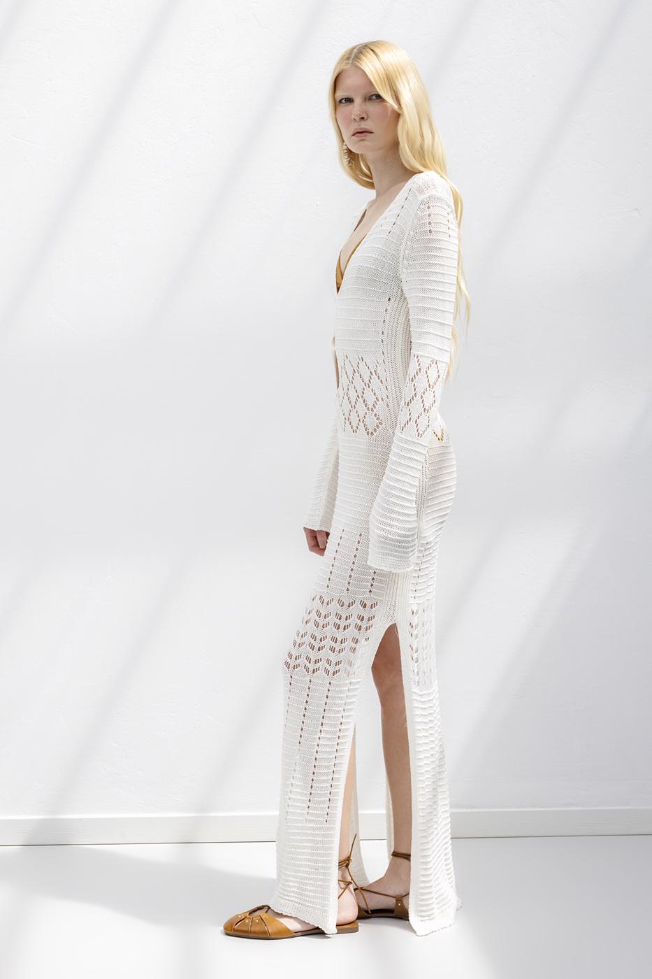 Openwork Long Knitted Dress Off whıte