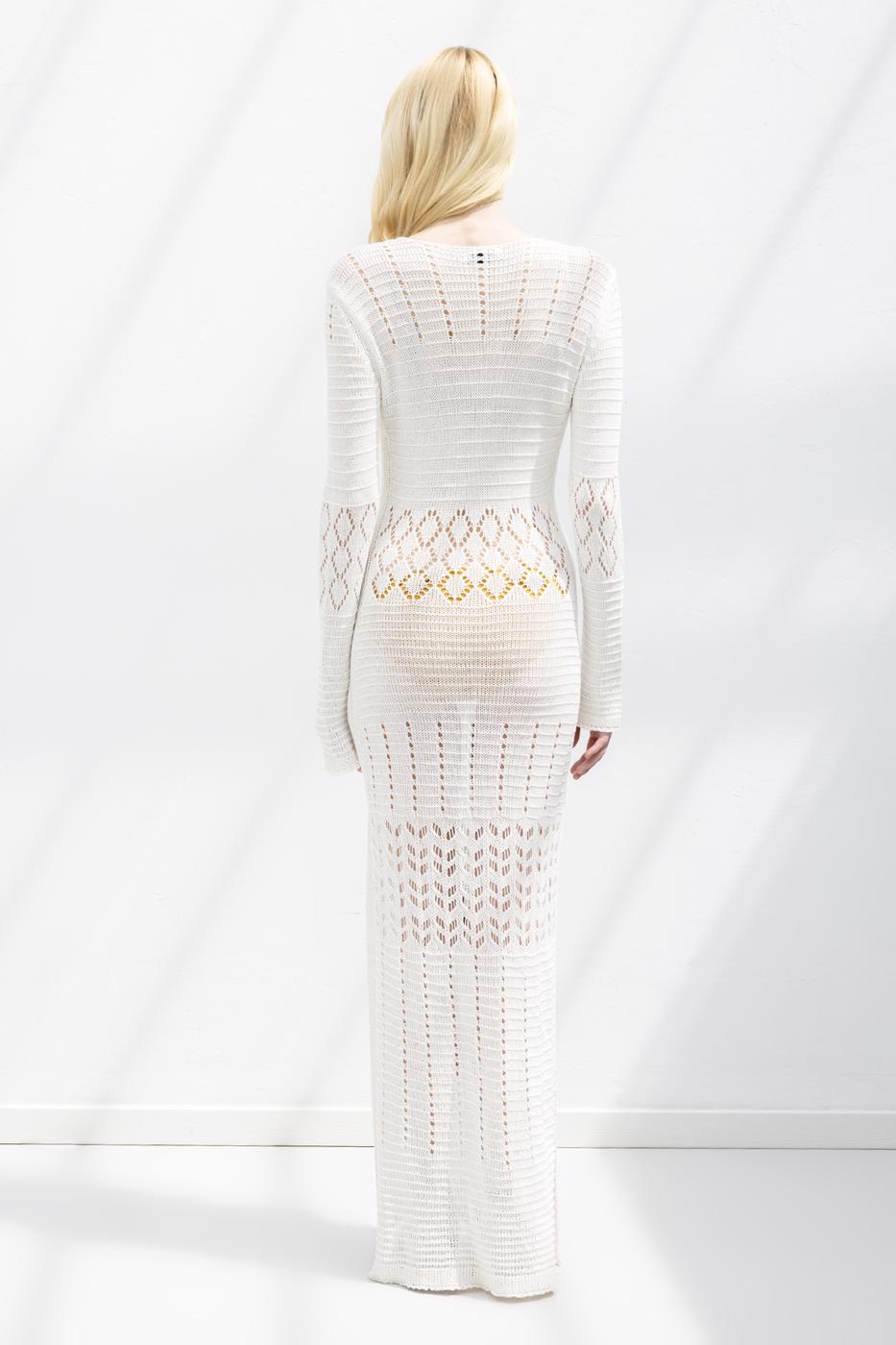 Openwork Long Knitted Dress Off whıte