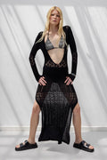 Openwork Long Knitted Dress Black