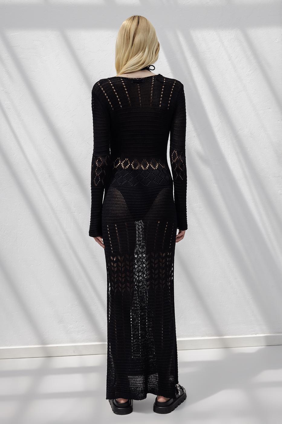 Openwork Long Knitted Dress Black
