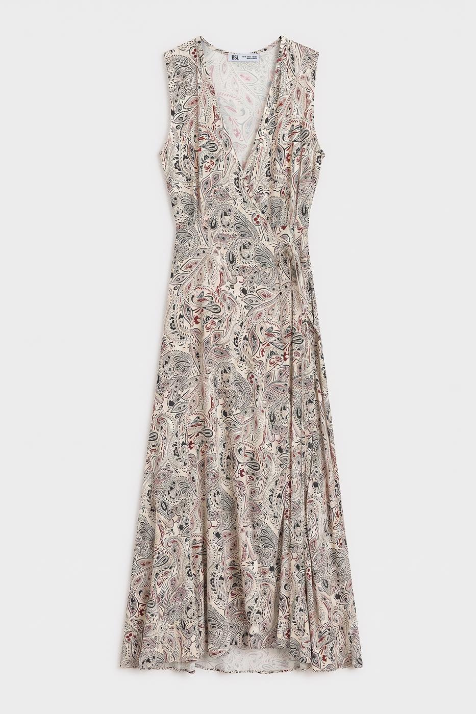 Wrap Closure Midi Dress Beige