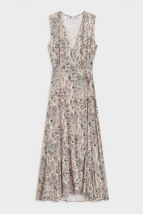 Wrap Closure Midi Dress Beige