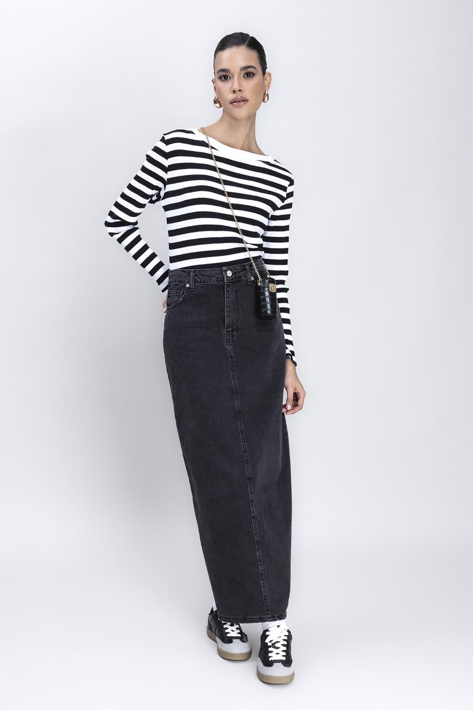 Long Back Slit Maxi Pencil Skirt Black