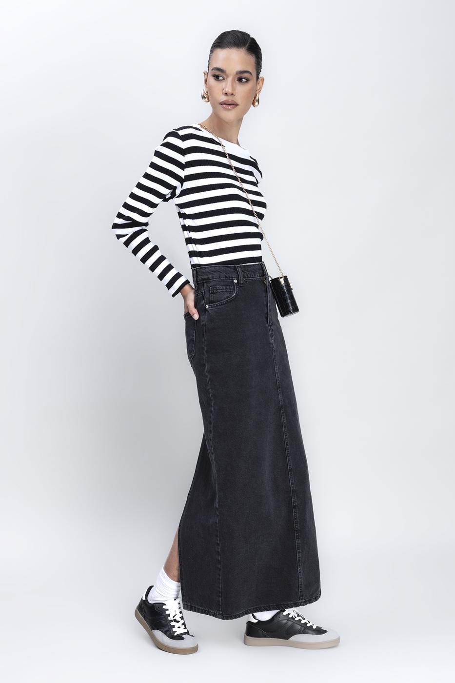 Long Back Slit Maxi Pencil Skirt Black
