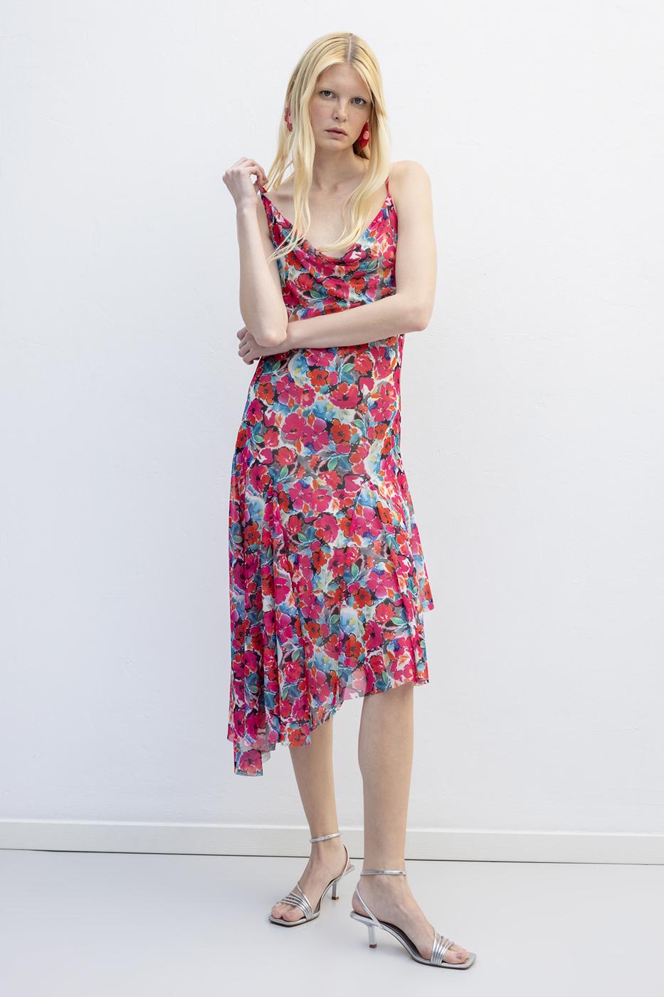 Asymmetric Skirt Detailed Midi Dress Pink