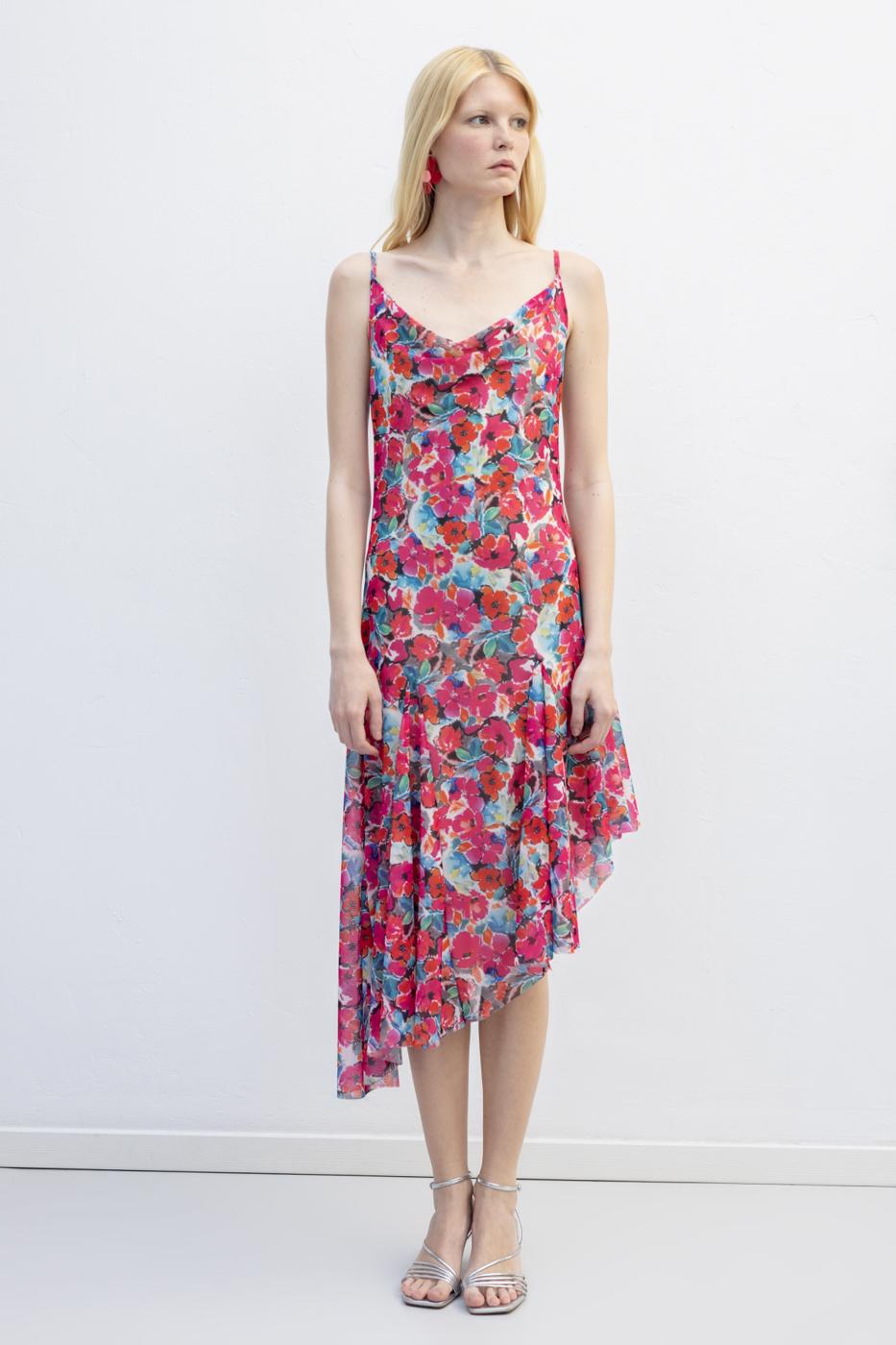 Asymmetric Skirt Detailed Midi Dress Pink