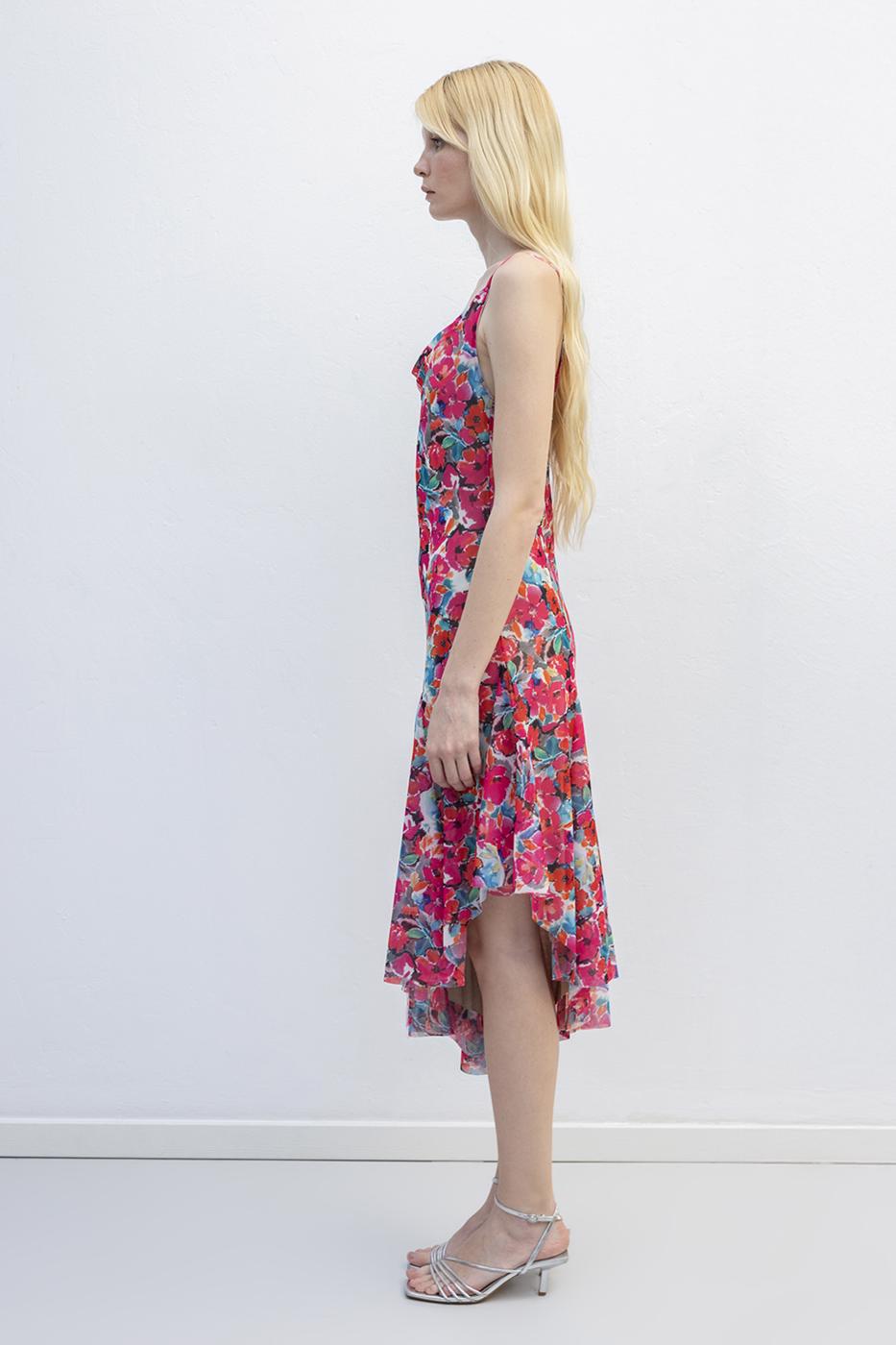 Asymmetric Skirt Detailed Midi Dress Pink