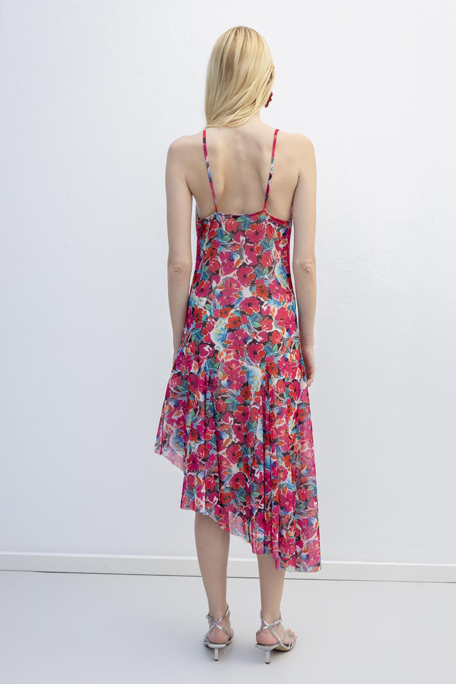 Asymmetric Skirt Detailed Midi Dress Pink