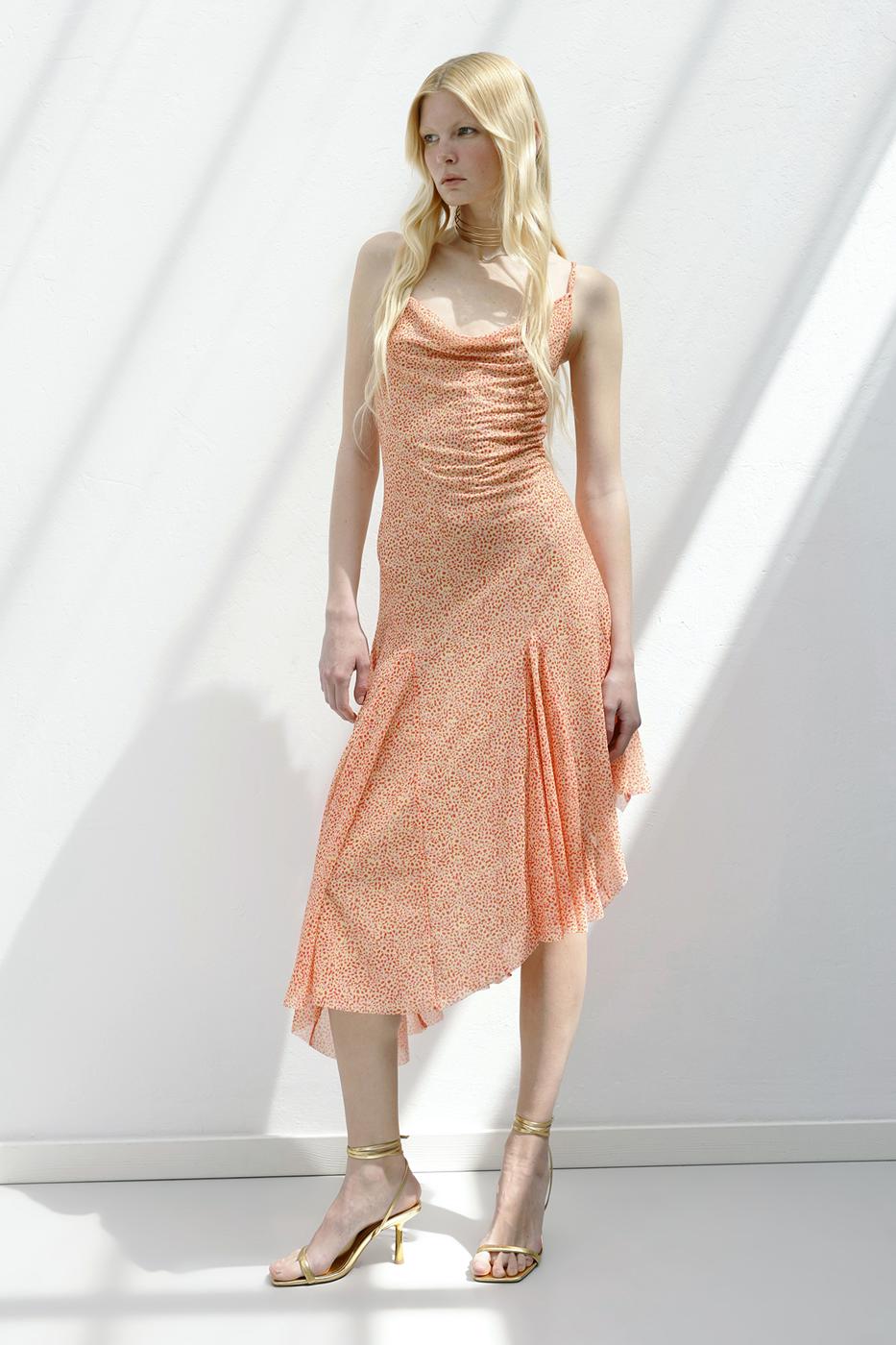 Asymmetric Skirt Detailed Midi Dress Salmon