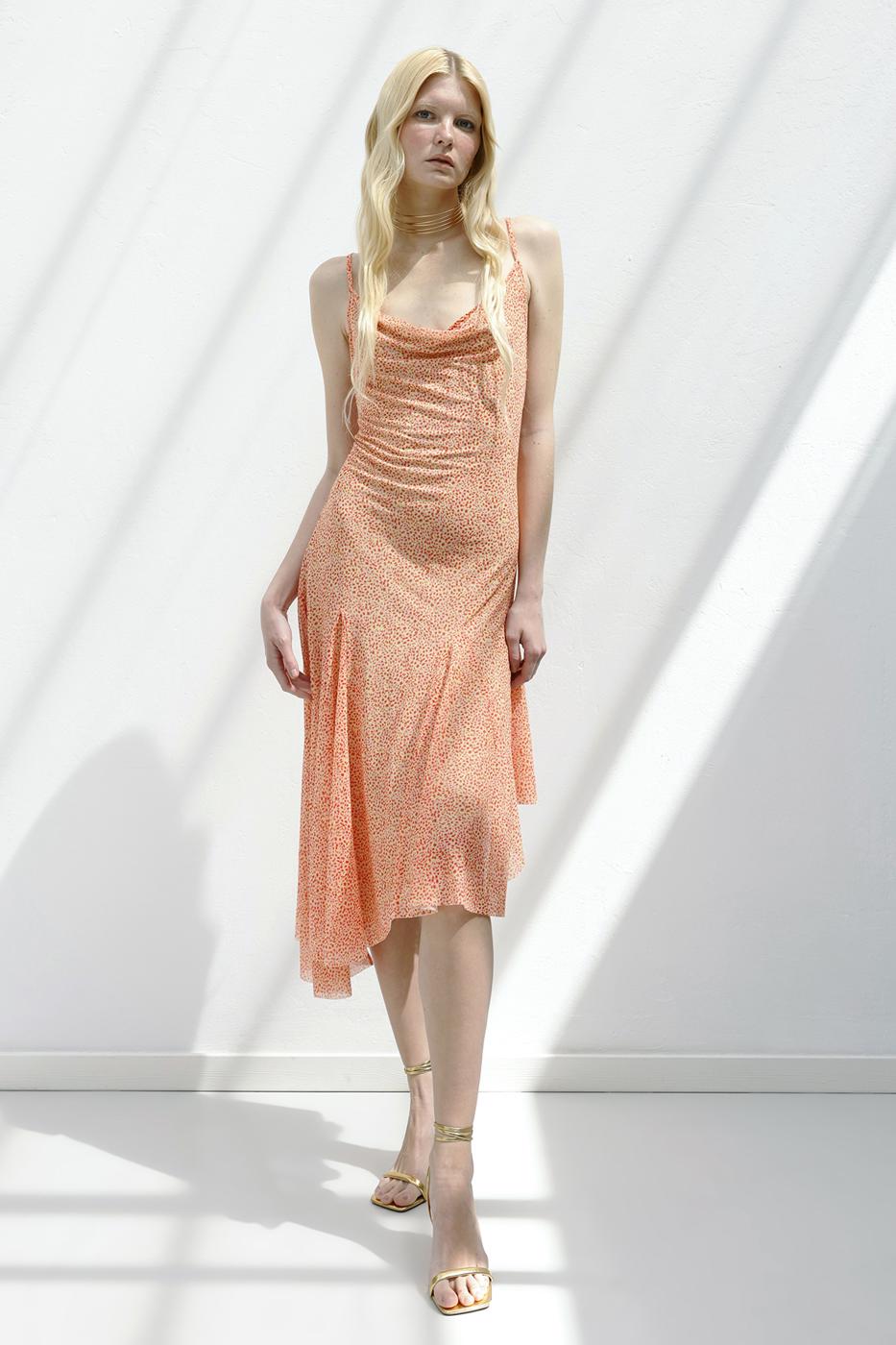 Asymmetric Skirt Detailed Midi Dress Salmon