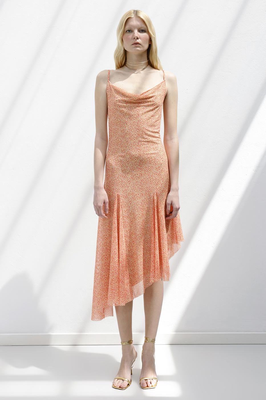 Asymmetric Skirt Detailed Midi Dress Salmon