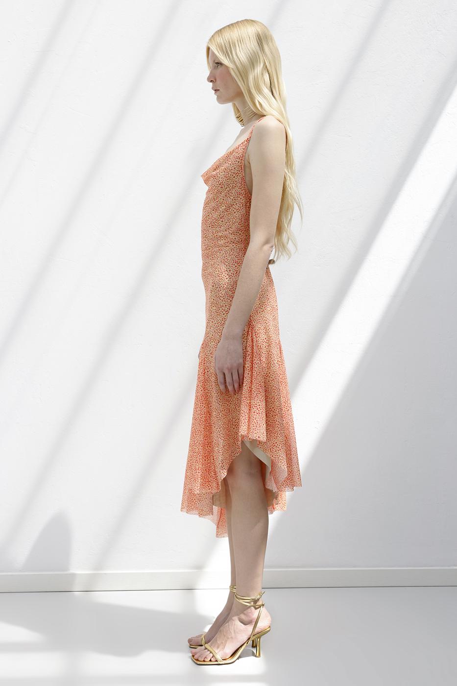 Asymmetric Skirt Detailed Midi Dress Salmon