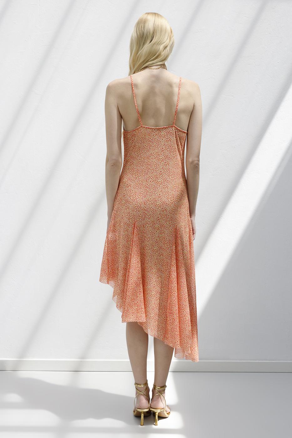Asymmetric Skirt Detailed Midi Dress Salmon