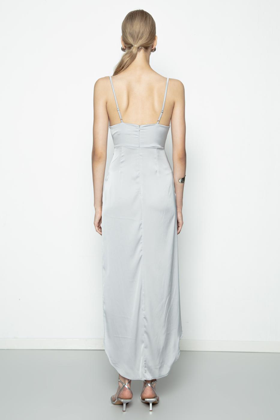 Satin Dress with Asymmetrical Skirt Detail Grey