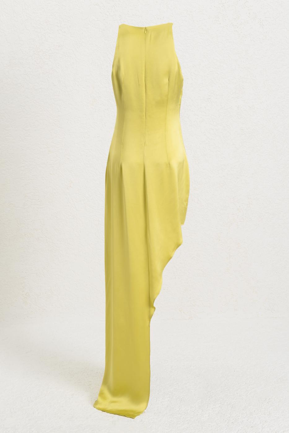 Satin Dress with Asymmetrical Skirt Detail Fıstık yeşili