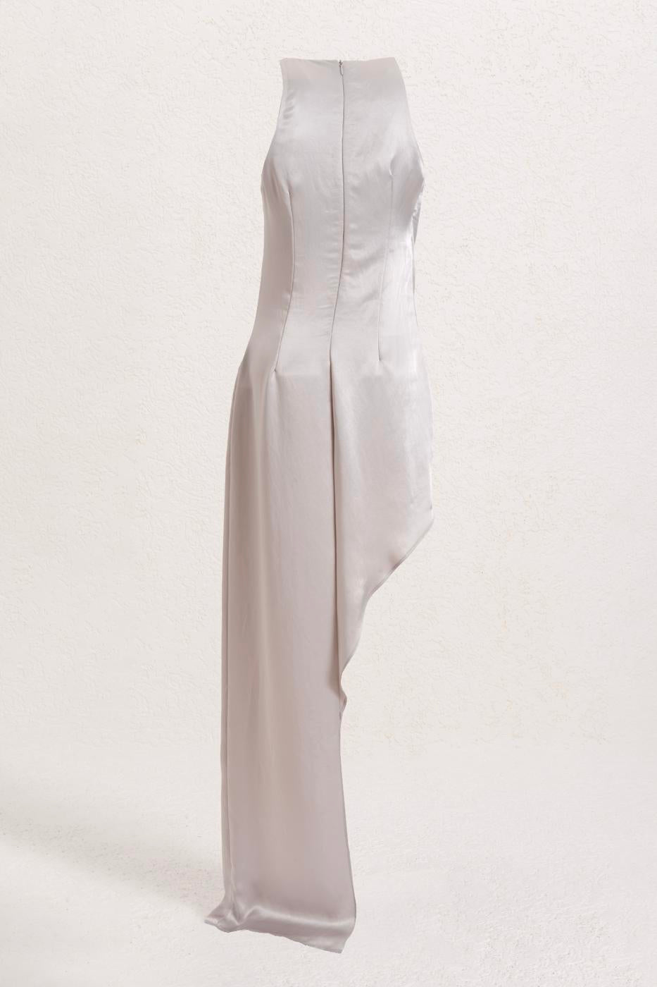 Satin Dress with Asymmetrical Skirt Detail Grey