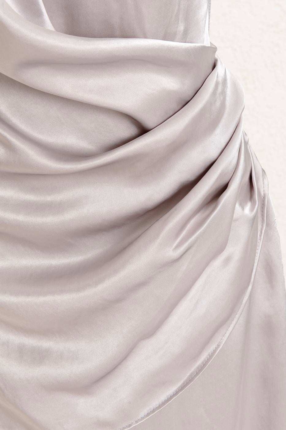 Satin Dress with Asymmetrical Skirt Detail Grey