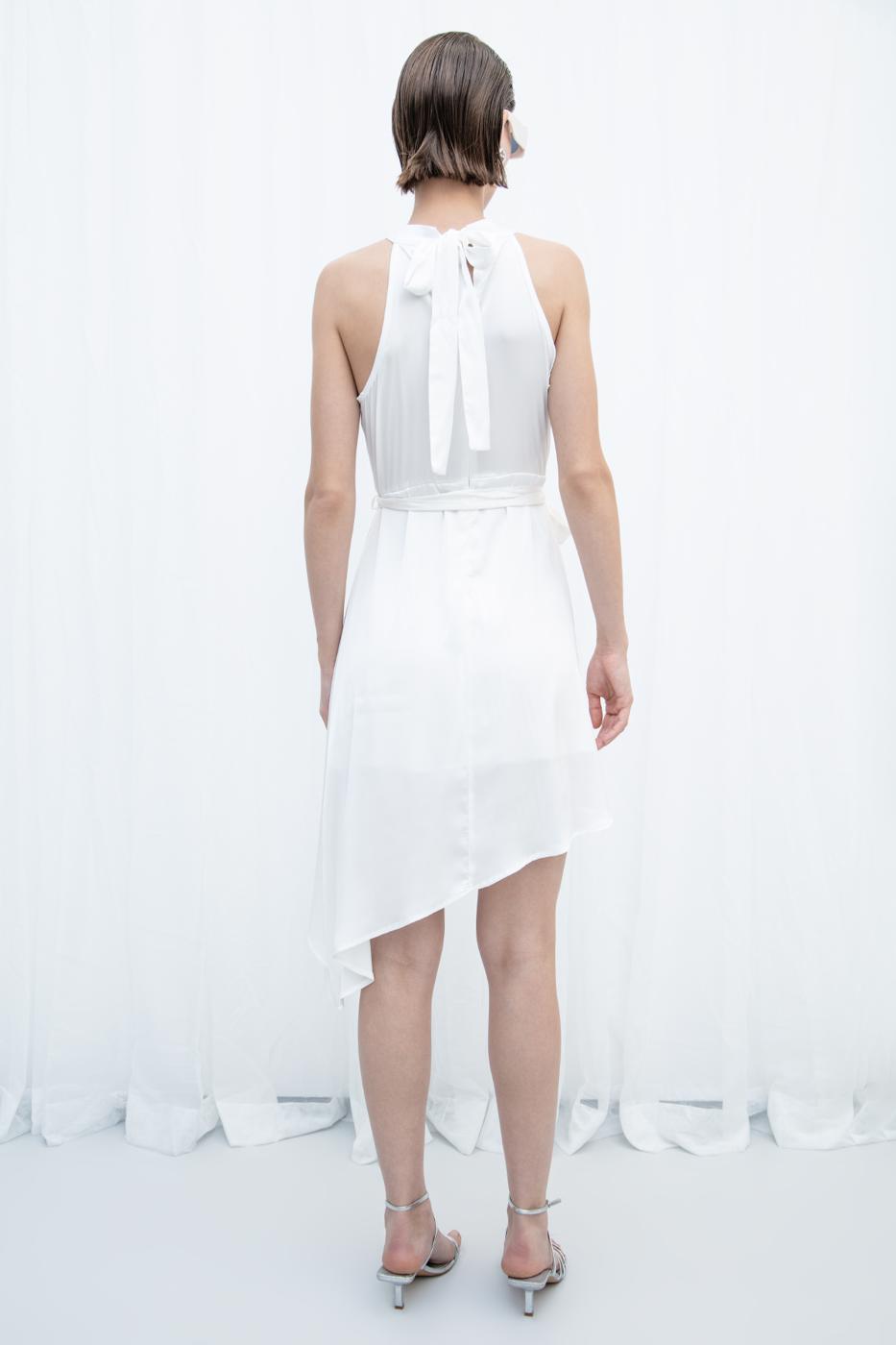 Satin Dress with Asymmetrical Hem Detail