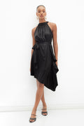 Satin Dress with Asymmetrical Hem Detail
