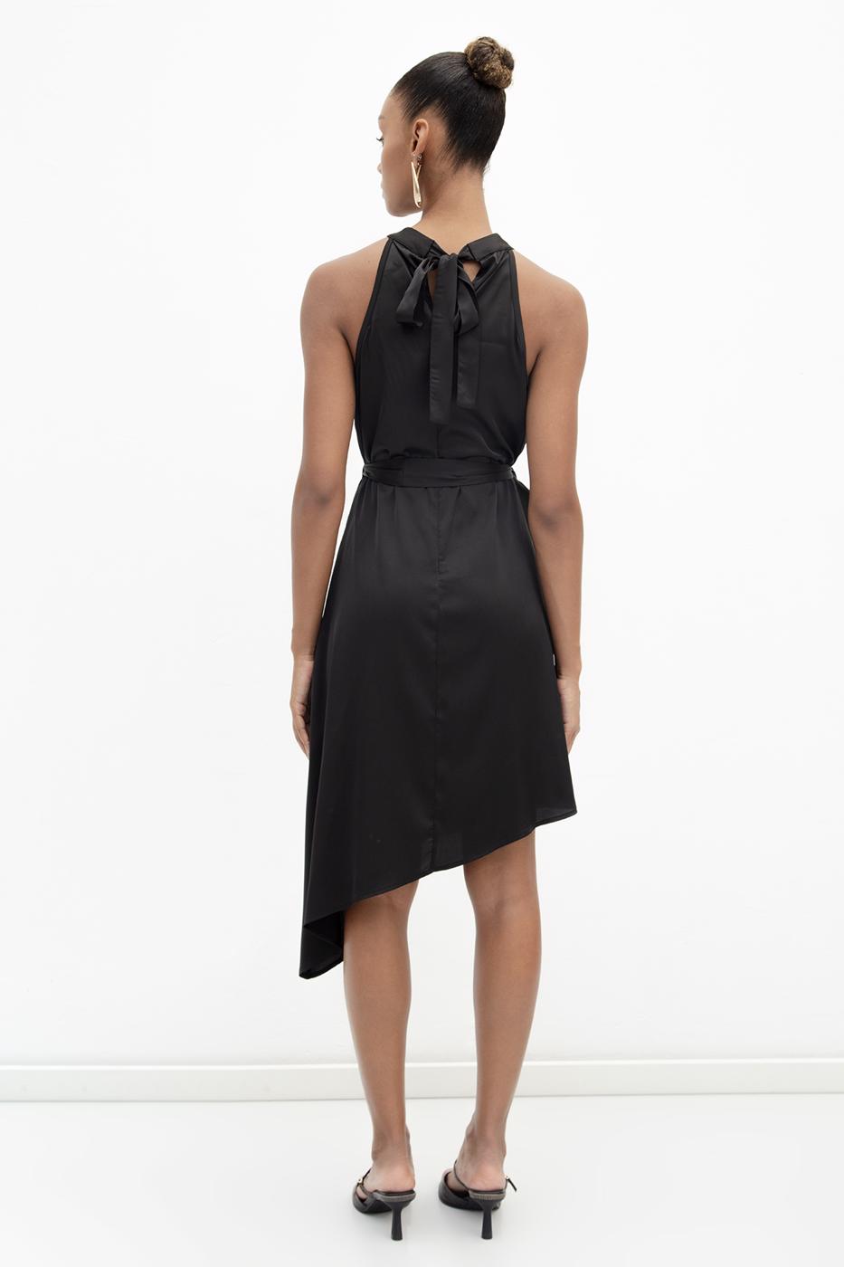 Satin Dress with Asymmetrical Hem Detail