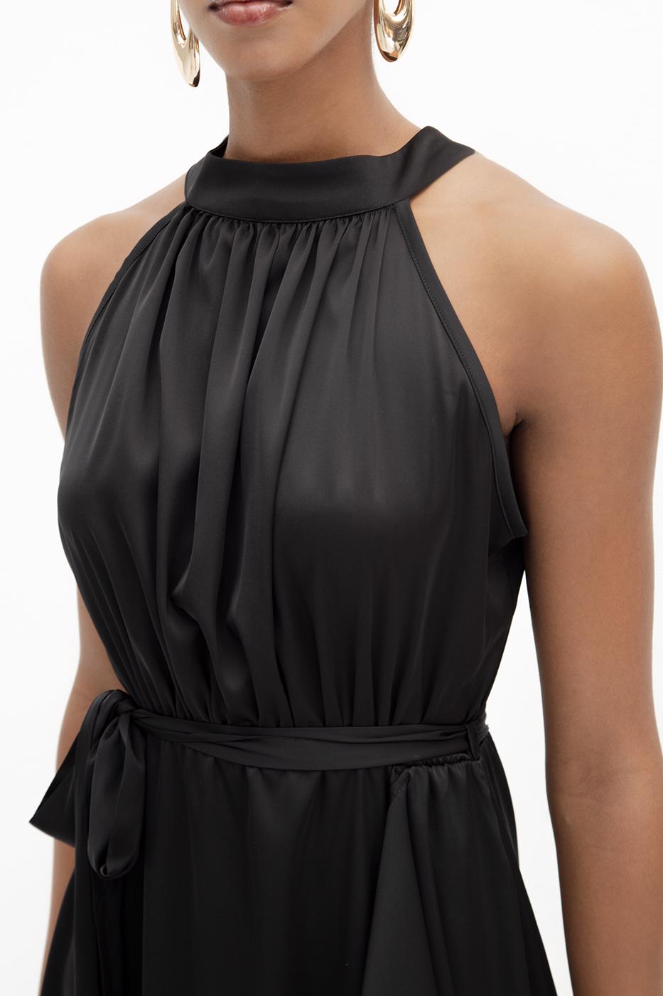 Satin Dress with Asymmetrical Hem Detail