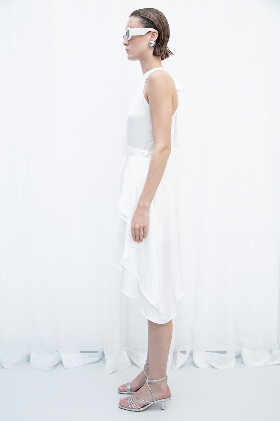 Satin Dress with Asymmetrical Hem Detail