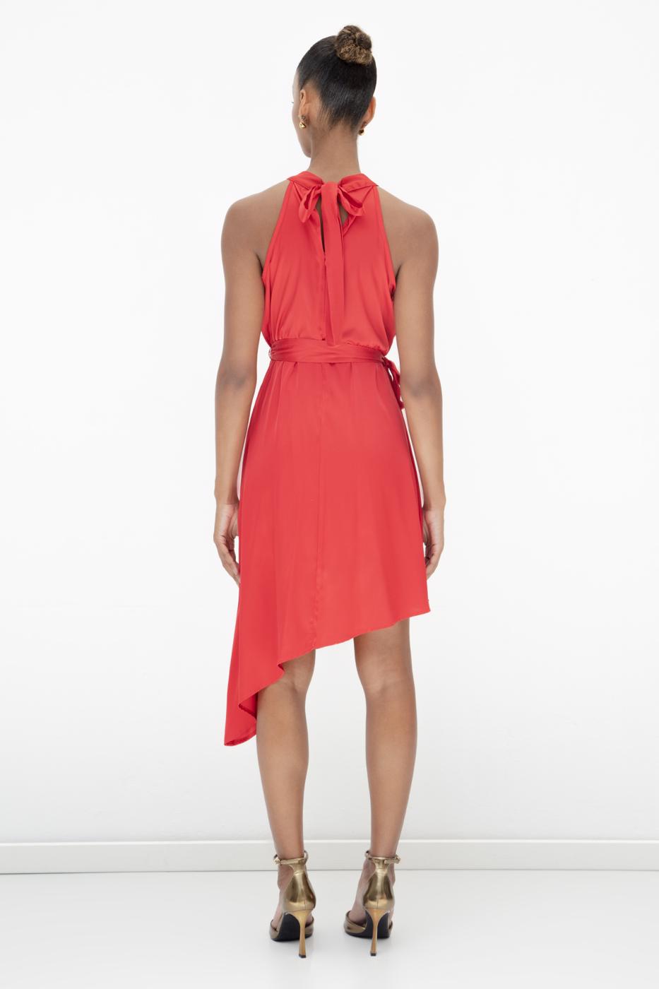 Satin Dress with Asymmetrical Hem Detail