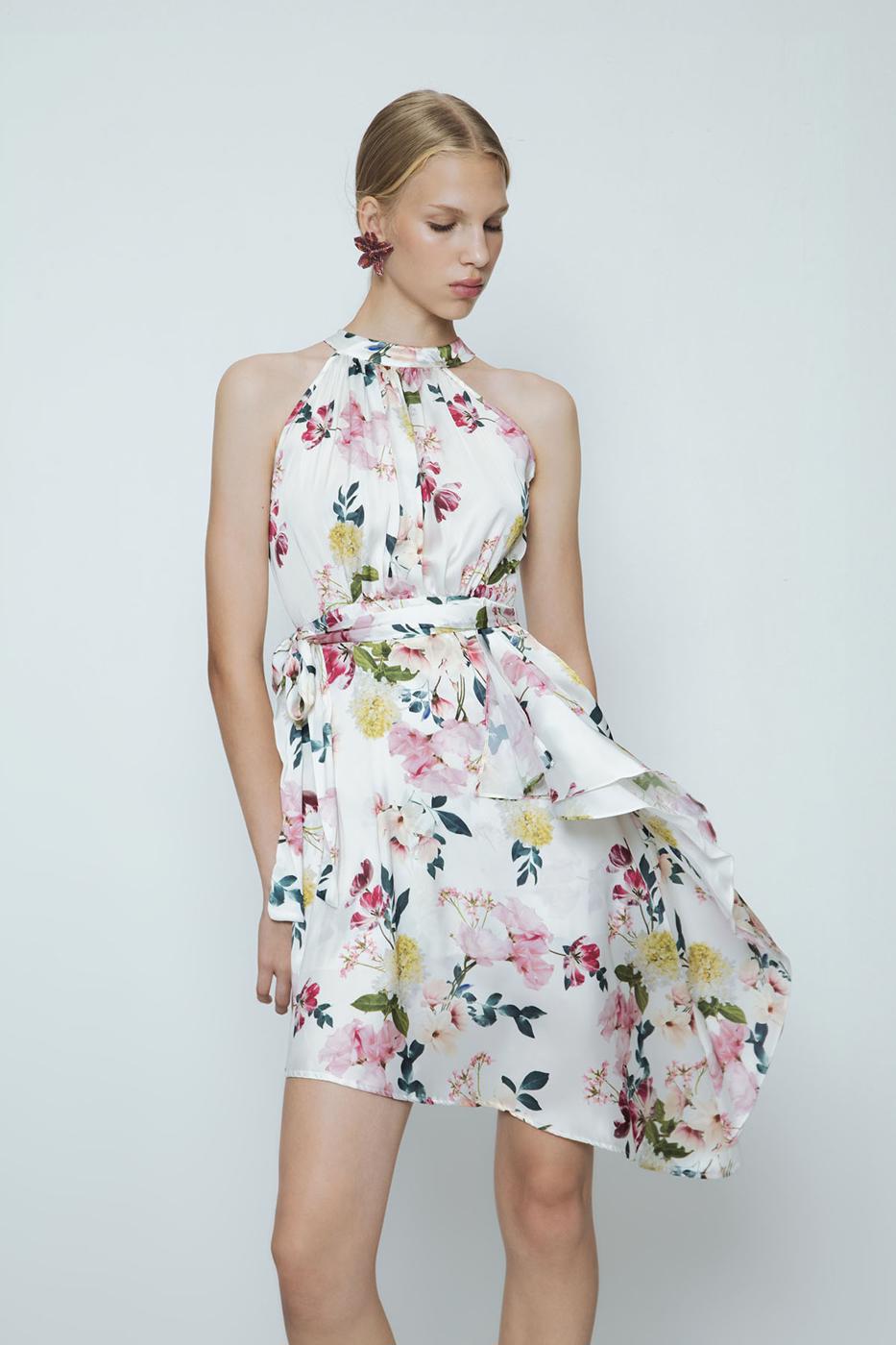 Satin Dress with Asymmetrical Hem Detail