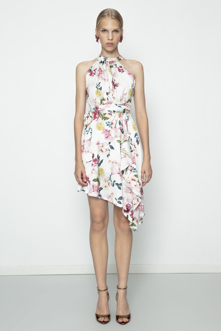 Satin Dress with Asymmetrical Hem Detail