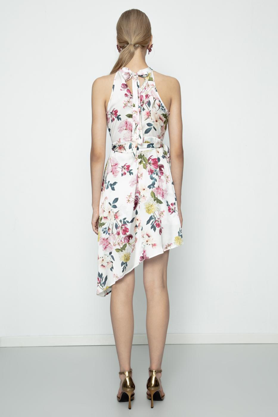 Satin Dress with Asymmetrical Hem Detail