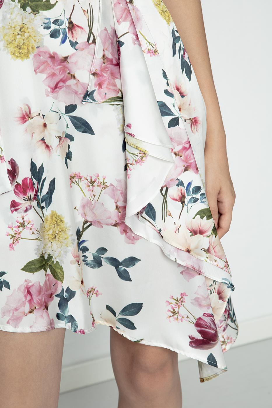 Satin Dress with Asymmetrical Hem Detail