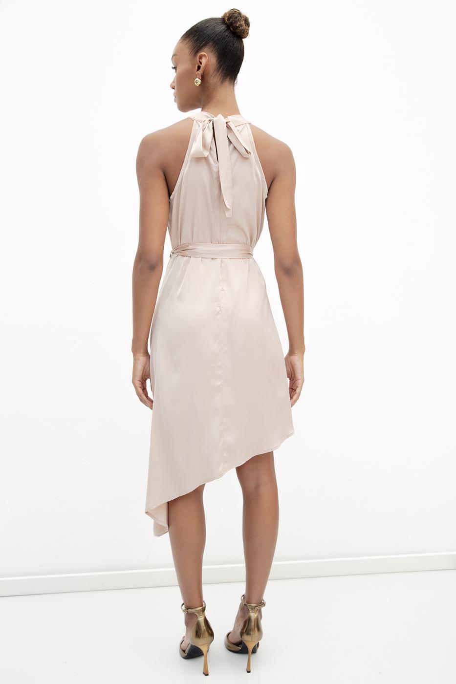 Satin Dress with Asymmetrical Hem Detail