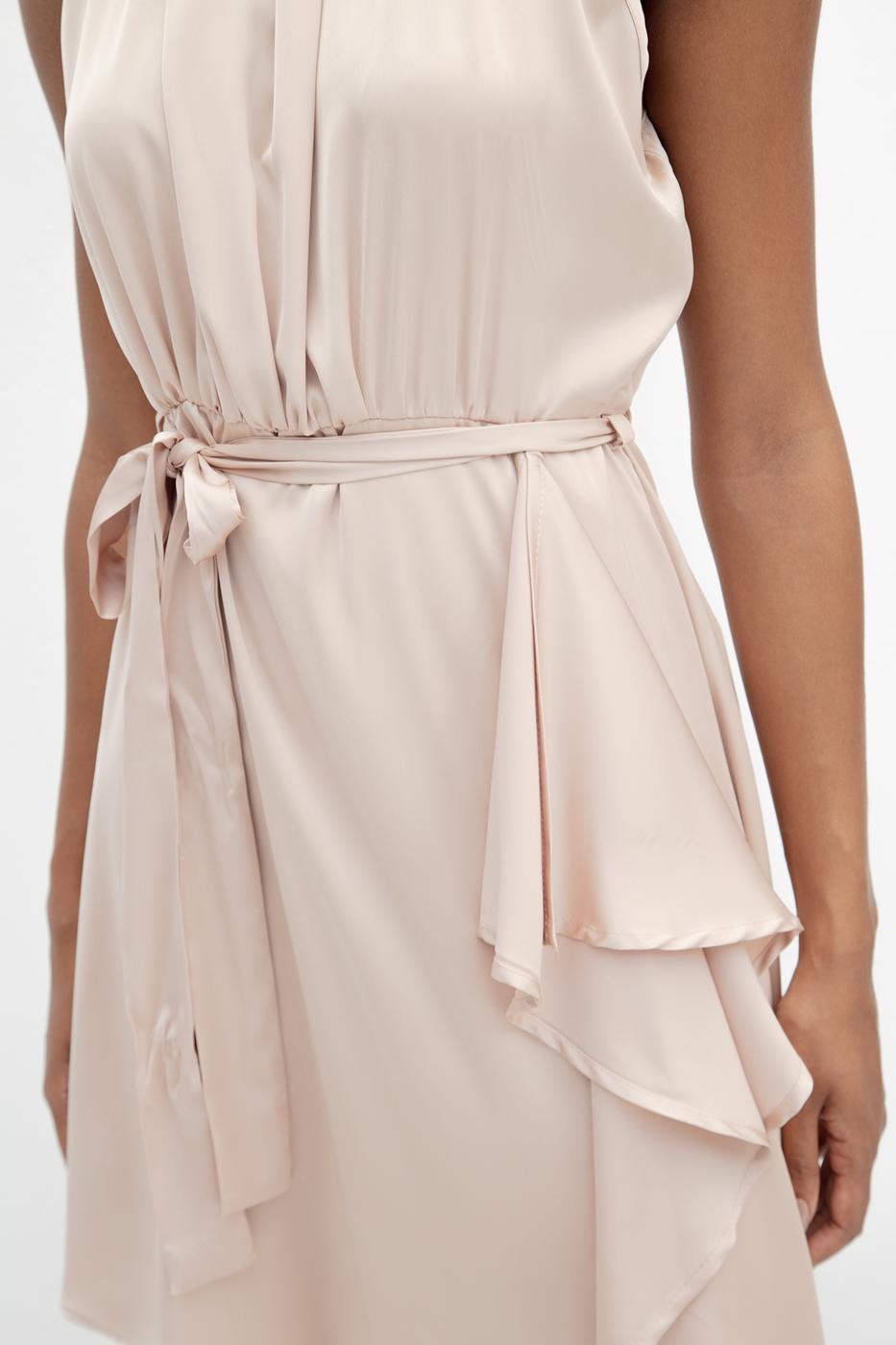 Satin Dress with Asymmetrical Hem Detail