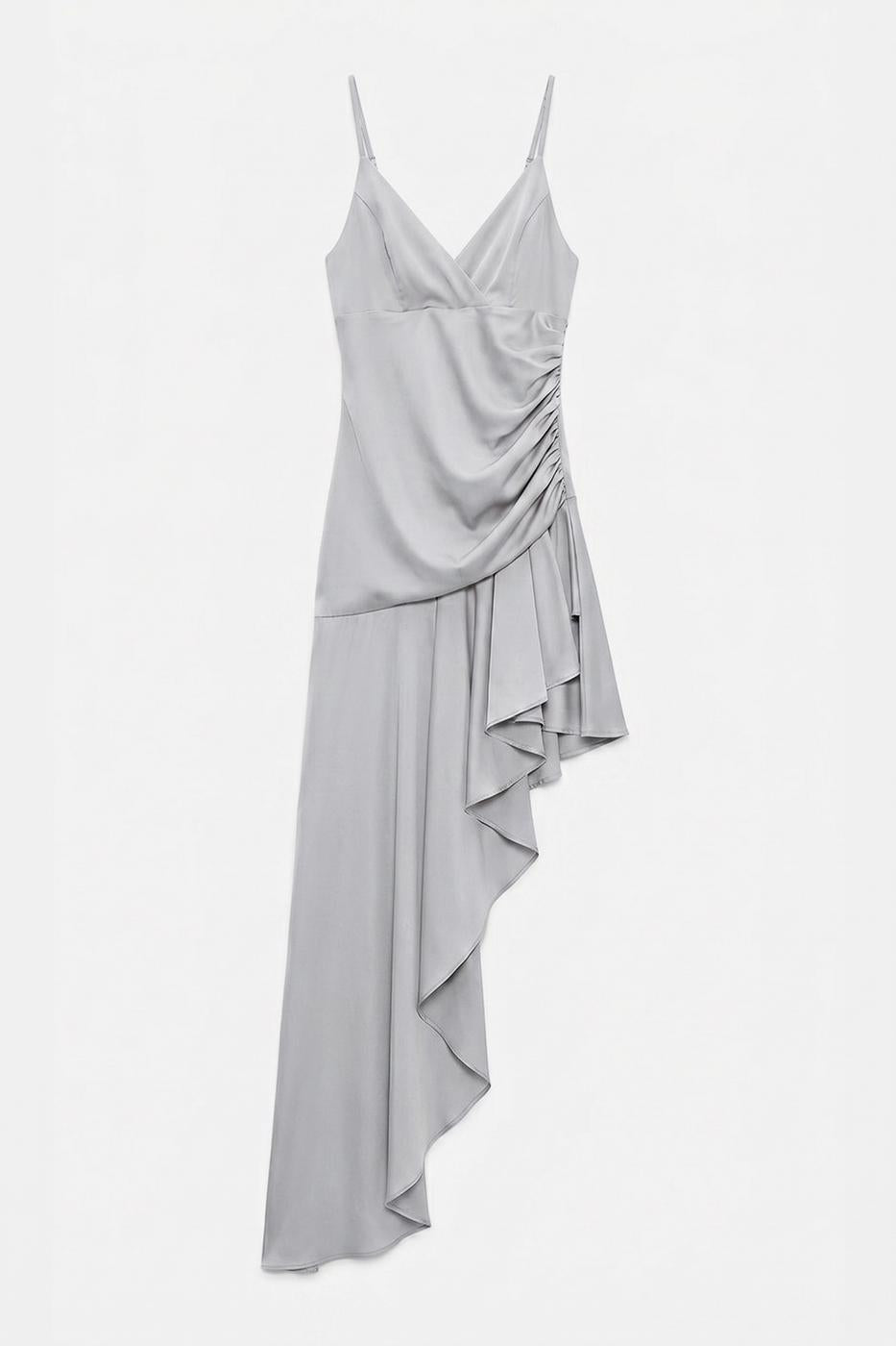 Strappy Satin Dress with Asymmetrical Skirt